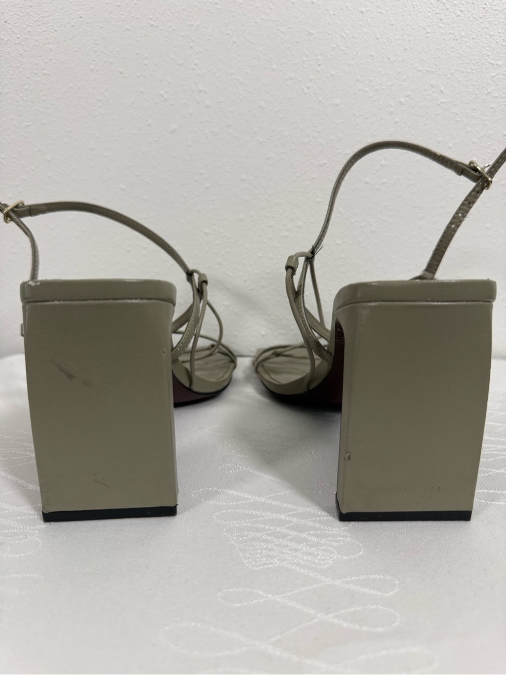 Zara Strappy Block Heel Sandals Sage Taupe Square Toe Ankle Strap EU 38 - Picture 4 of 11